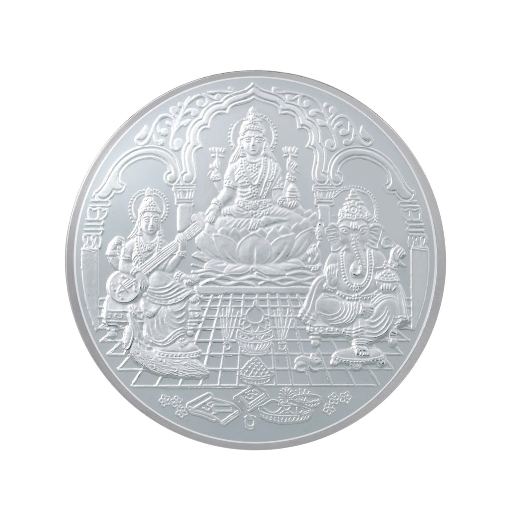 100 Gram Silver Coin — Lakshmi Saraswati Ganesha