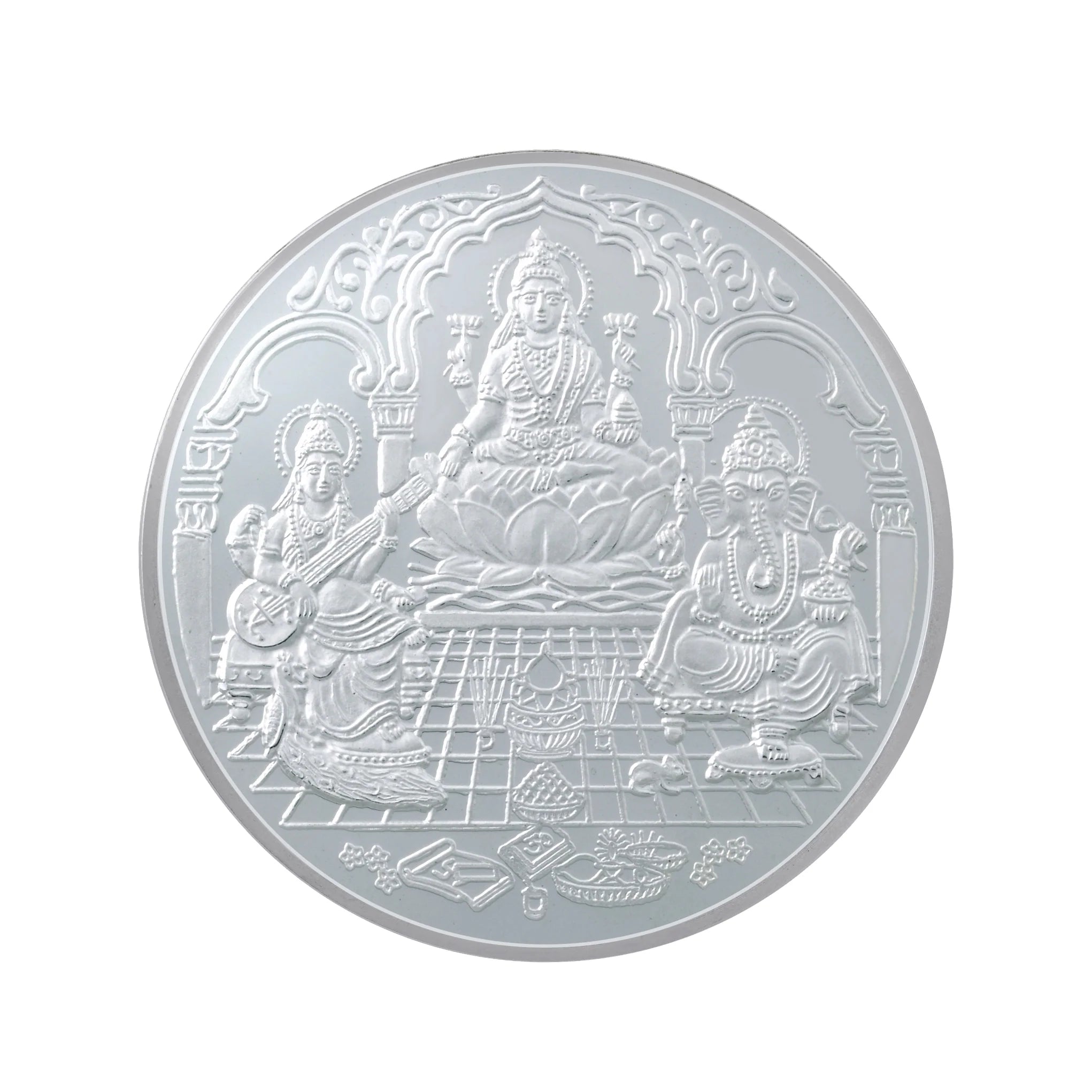 100 Gram Silver Coin — Lakshmi Saraswati Ganesha