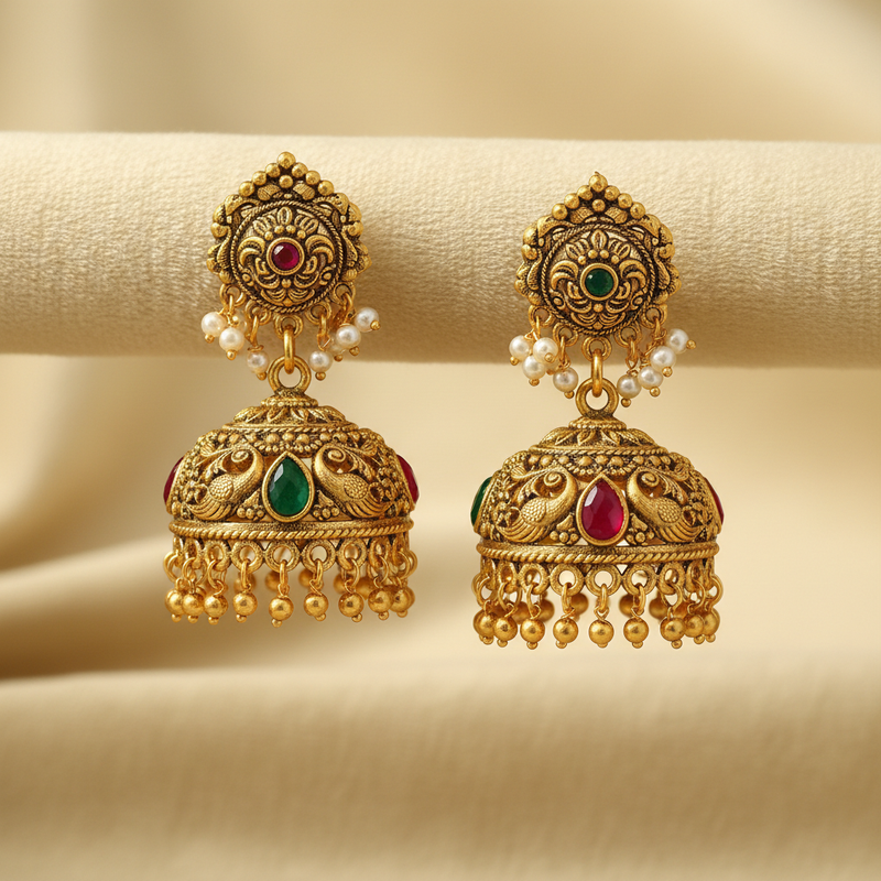 Gold Earrings - Cream Background