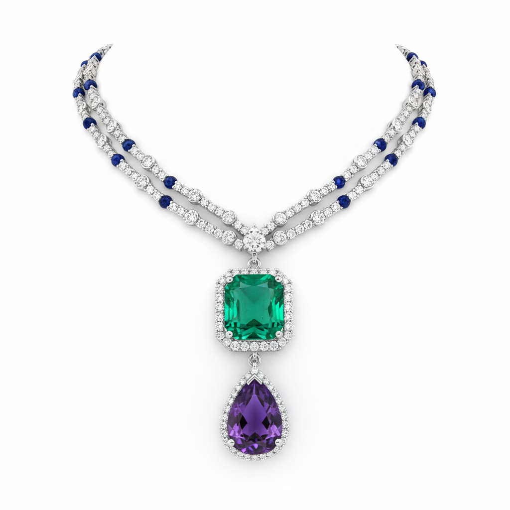 Crown Jewel Diamond Necklace - Front View