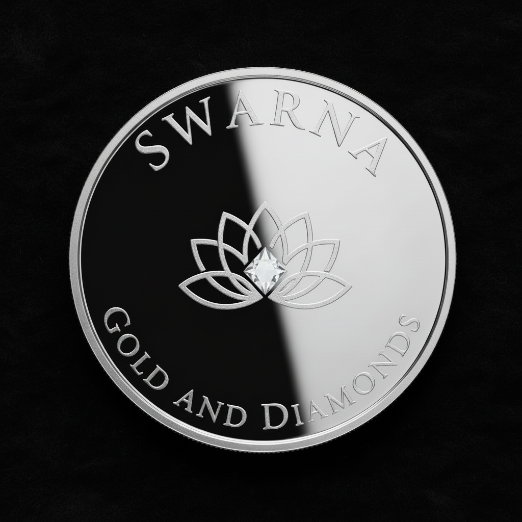 Front of Swarna 200g Fine Silver Coin with Swarna lotus design