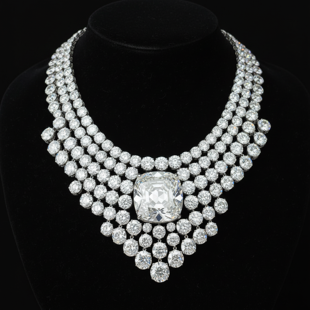 Maharani Diamond Bib Necklace – Top Down View