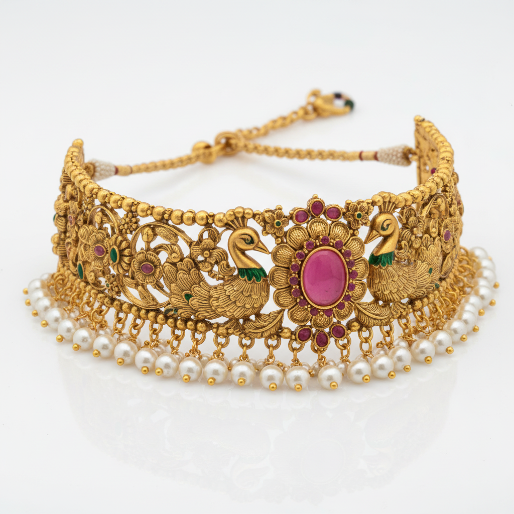 Rani Mahal Gold Bridal Choker Necklace – Side Angle