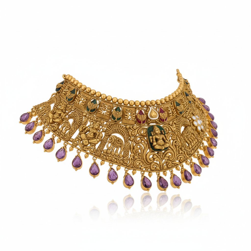 Khujrao Gold Necklace – Side Angle