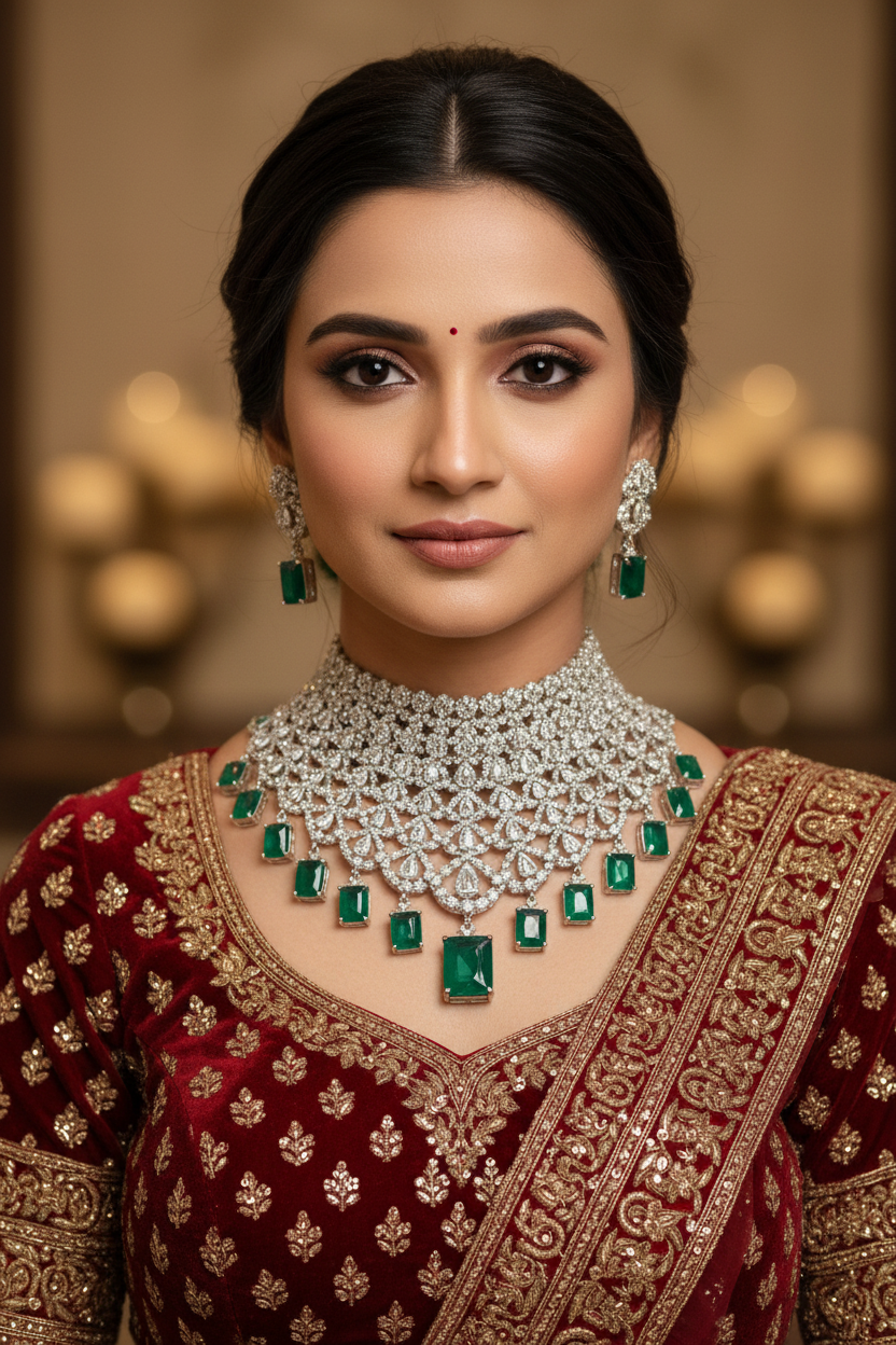 Indian Bride wearing Kinnari Bridal Diamond Choker