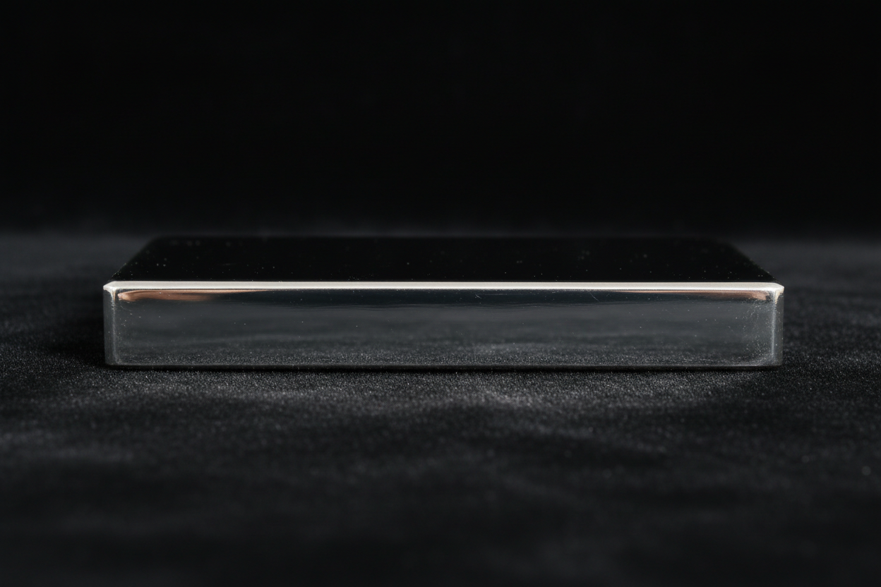 Side view of Swarna 100g Fine Silver Bar showing proportionate thickness