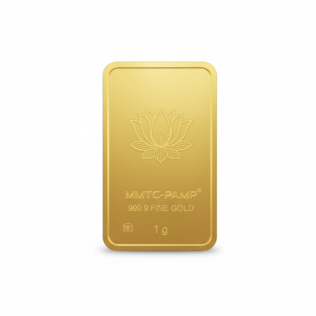 24K (999.9+) Purest 1 gm Lotus Gold Bar - MMTC-PAMP