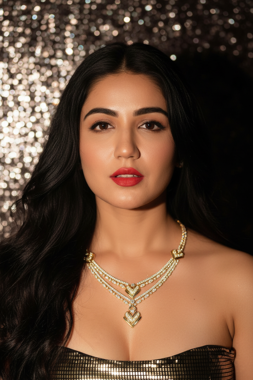 Swarna Diamonds Two Line Necklace - Front View