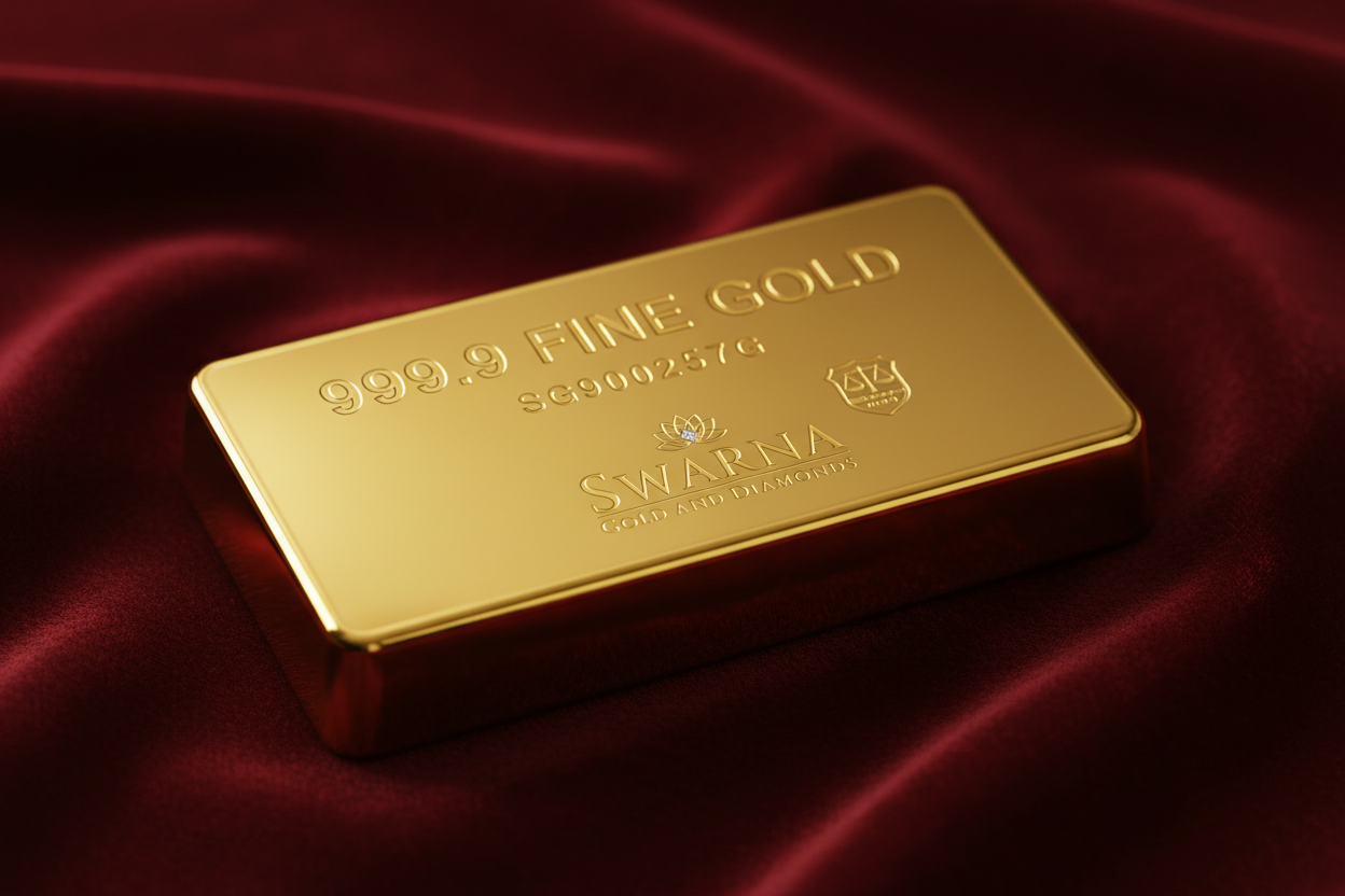 Back view of Swarna 10g Fine Gold Bar with hallmark and serial number