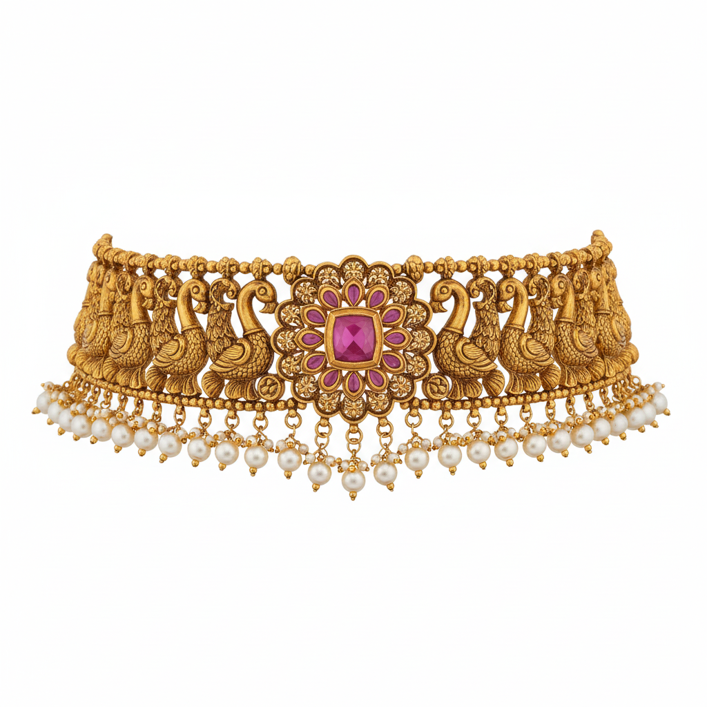 Rani Mahal Gold Bridal Choker Necklace – Front View