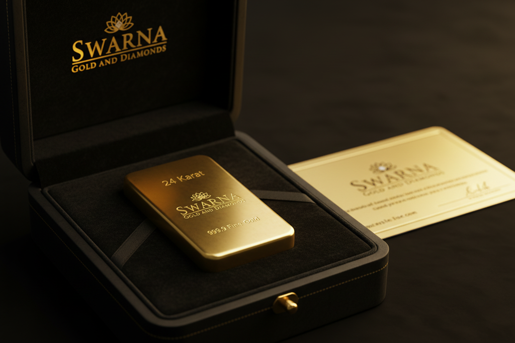 Swarna 10g Fine Gold Bar in luxury black velvet gift box