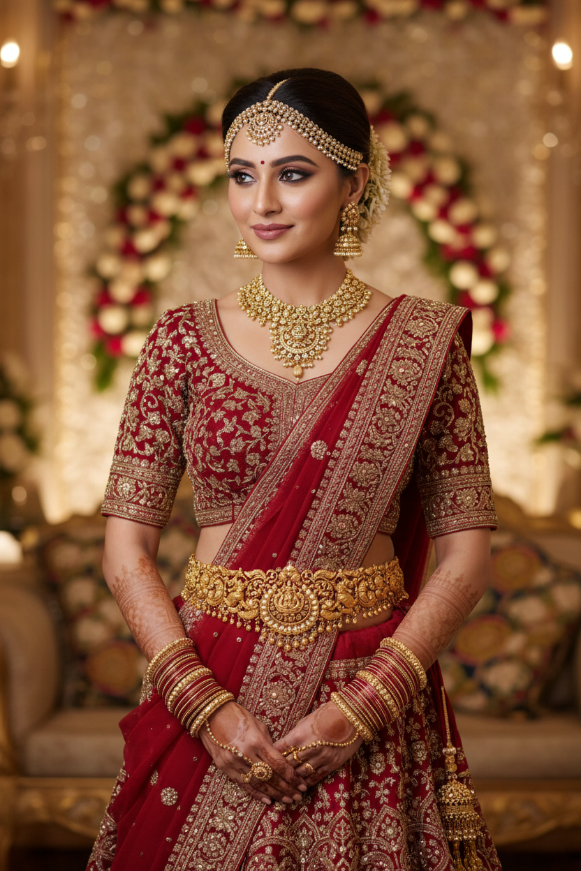 Indian Bride wearing Arna Gold Reversible Waistbelt