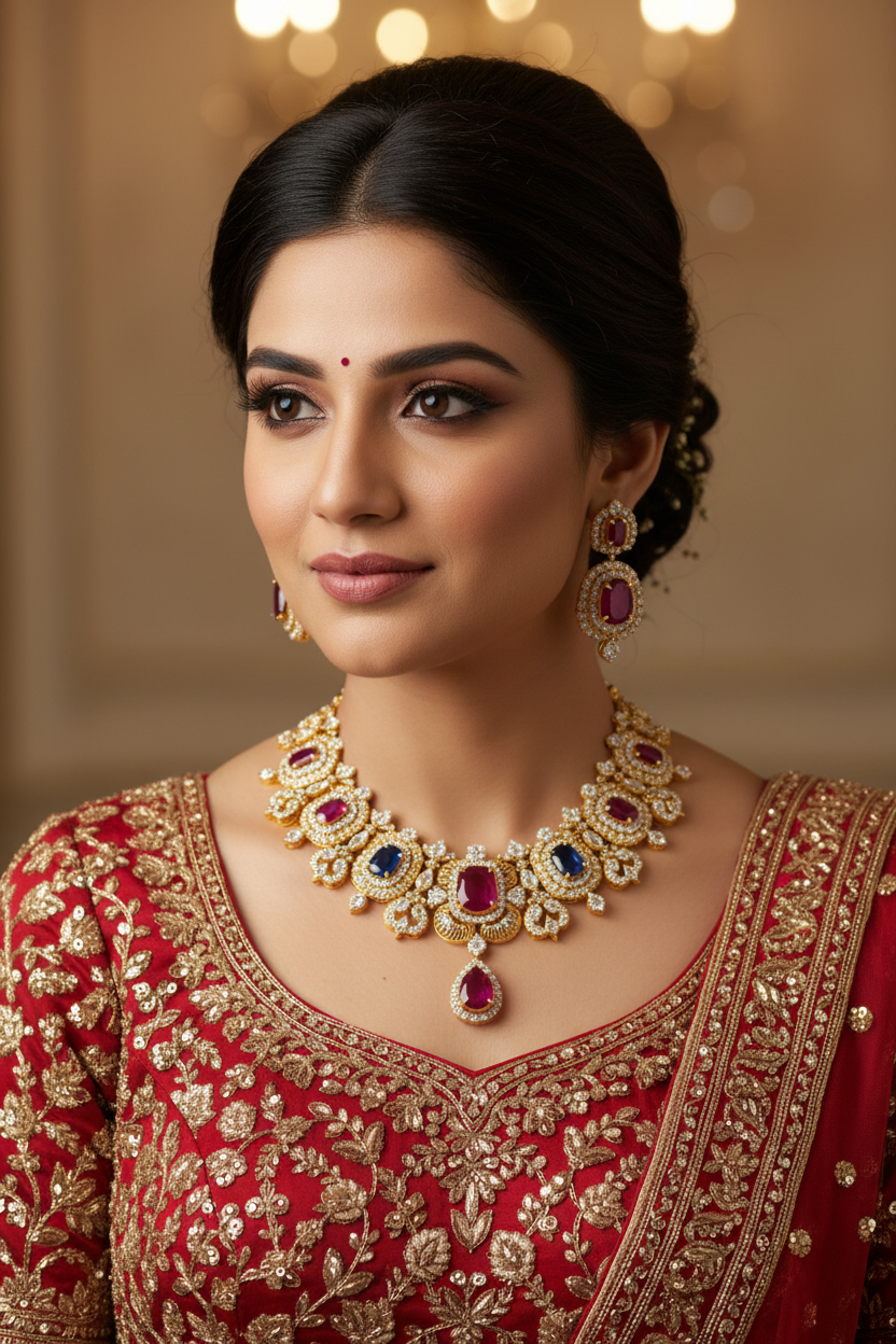 Indian Bride wearing Orion Gold Necklace