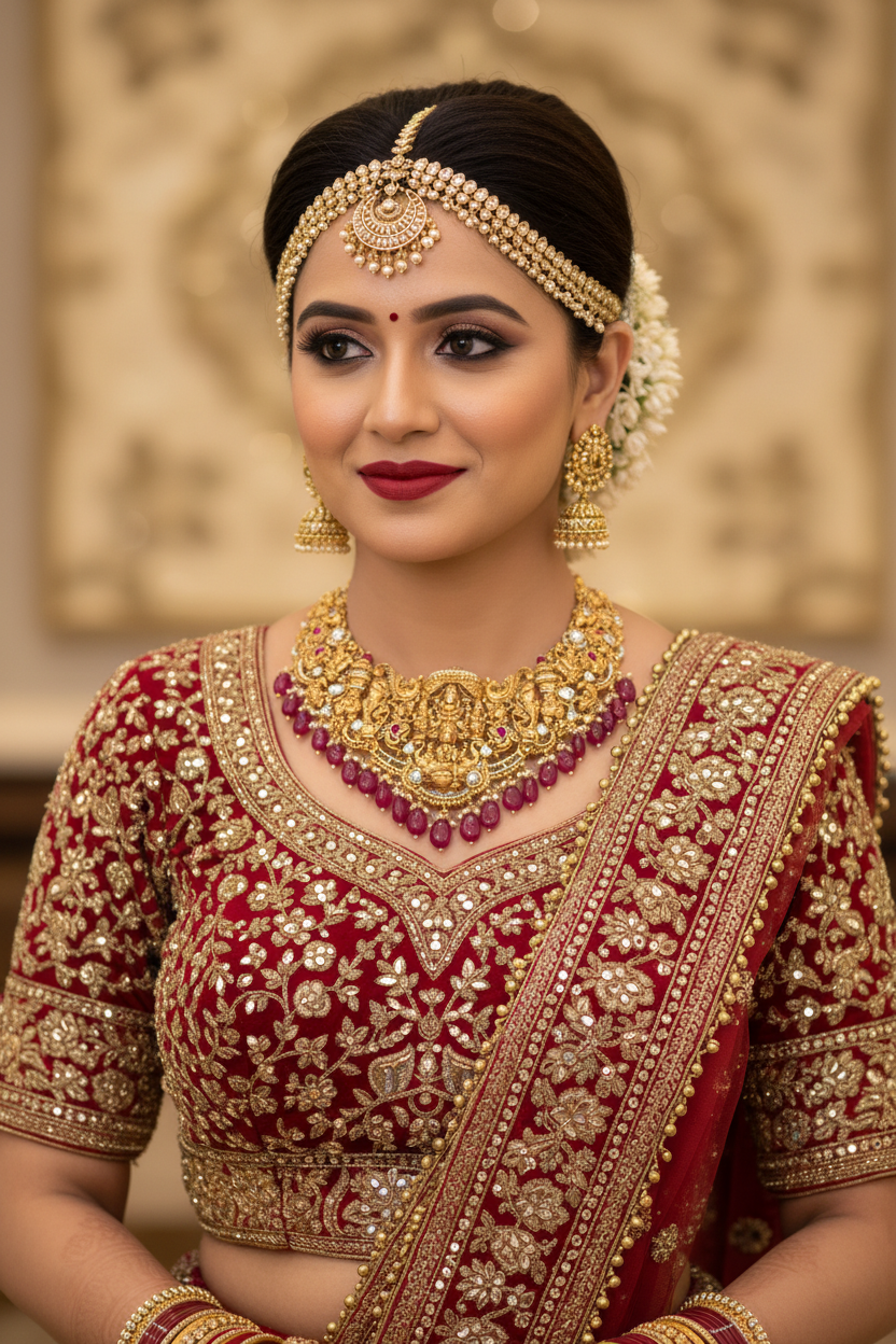 Indian Bride wearing Vinitika Gold Necklace