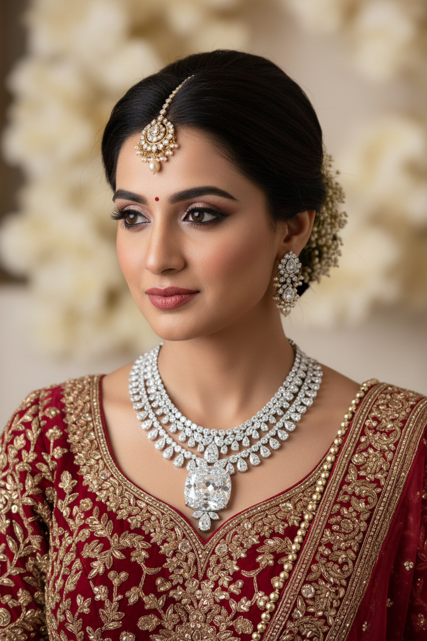 Indian Bride wearing Imperial Diamond Statement Necklace