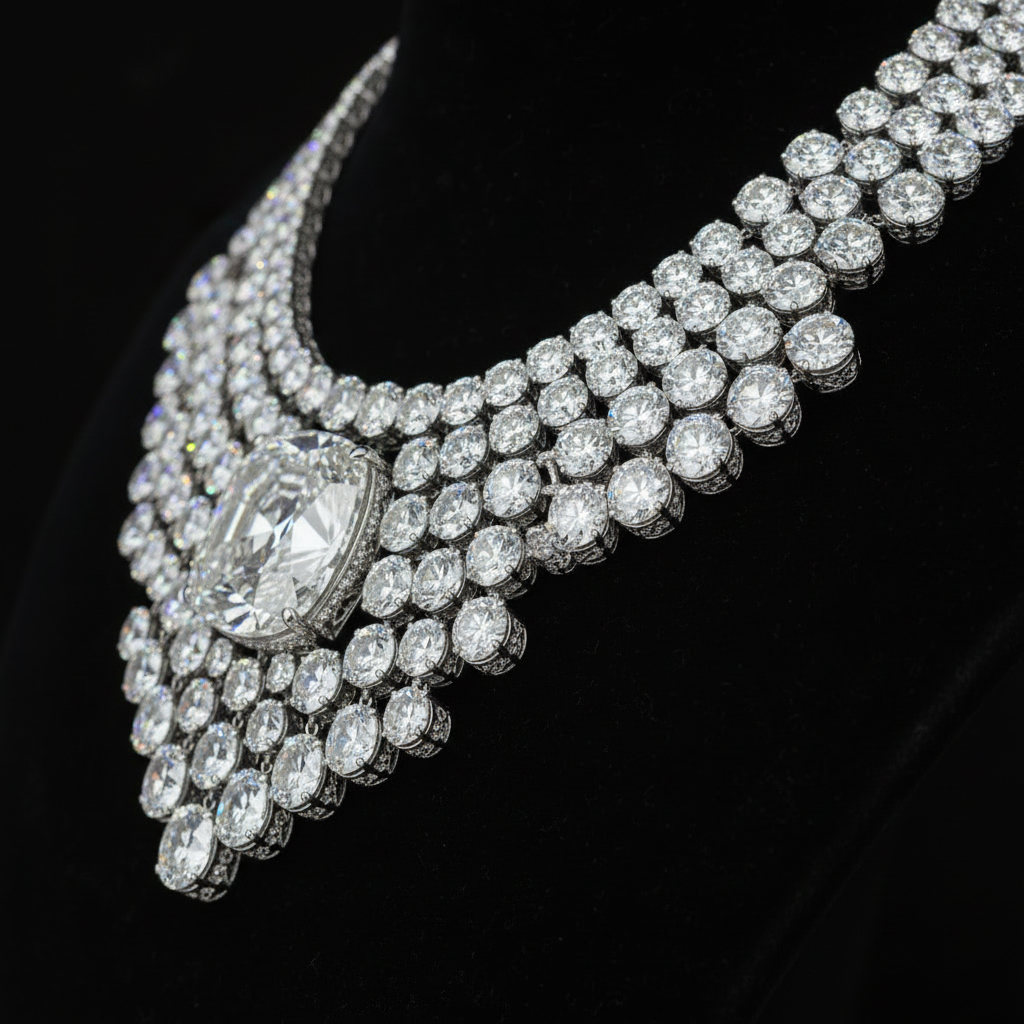 Maharani Diamond Bib Necklace – 45 Degree Side Profile