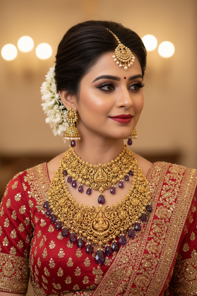 Indian Bride wearing Khujrao Gold Necklace