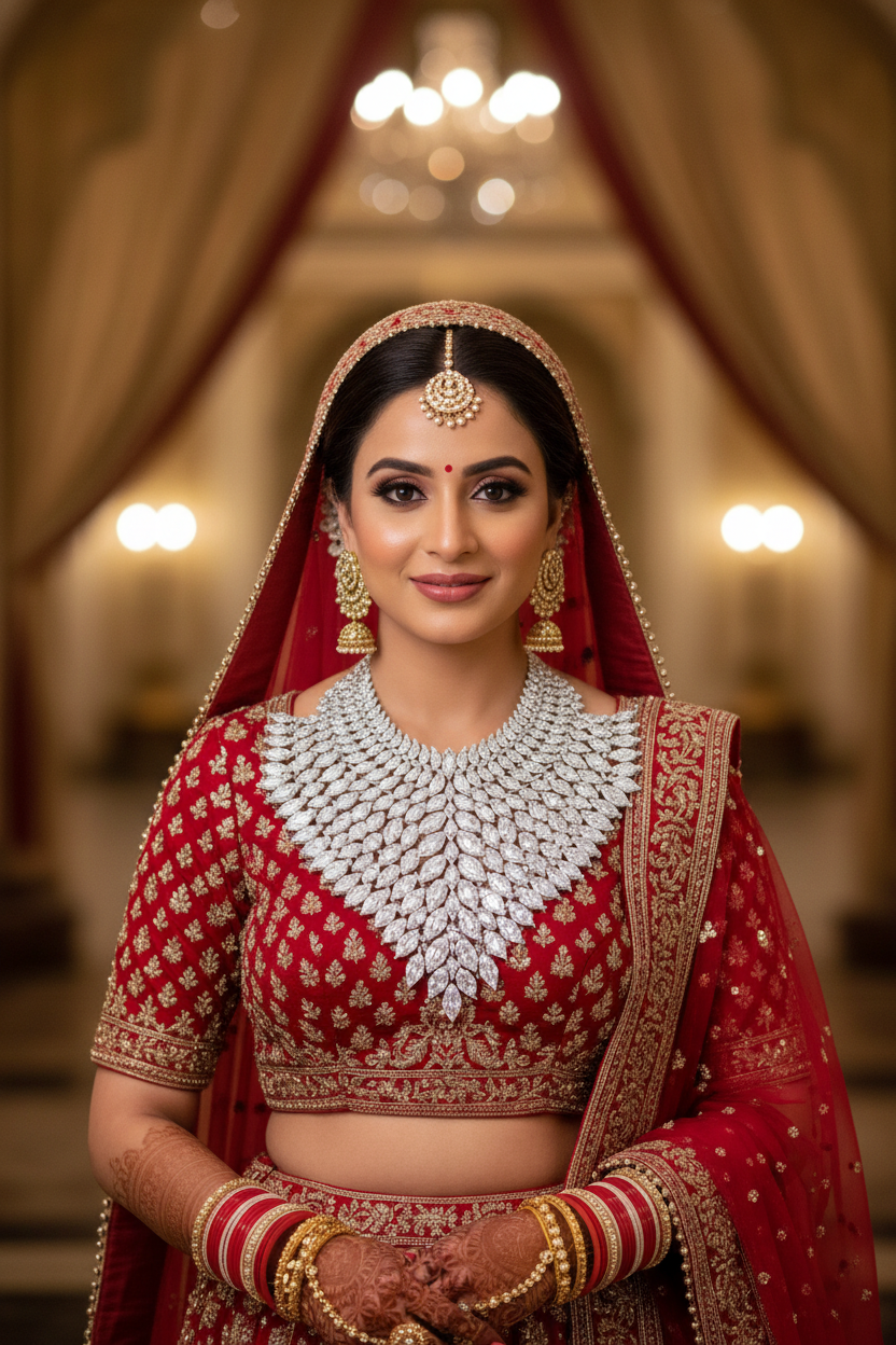 Pankh Dhara Diamond Necklace - Bridal Model