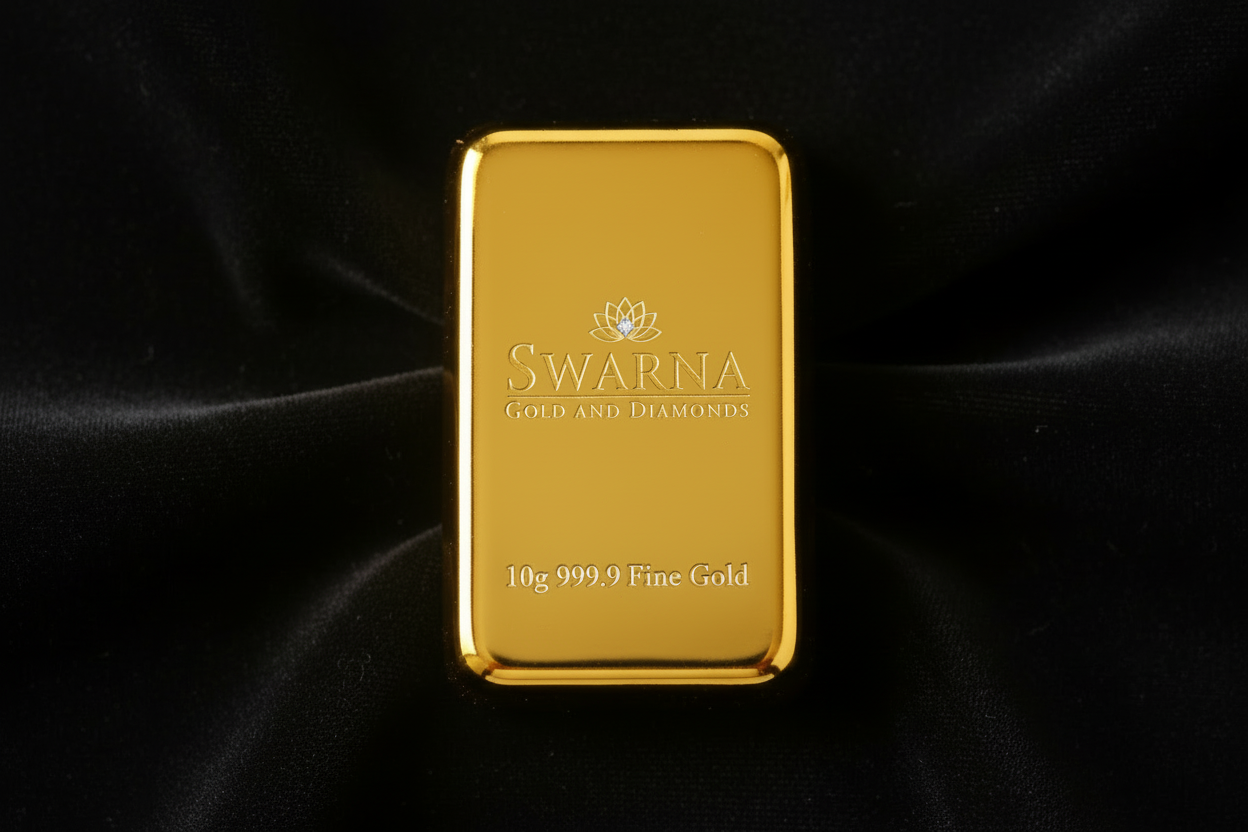 Front view of Swarna 10g Fine Gold Bar