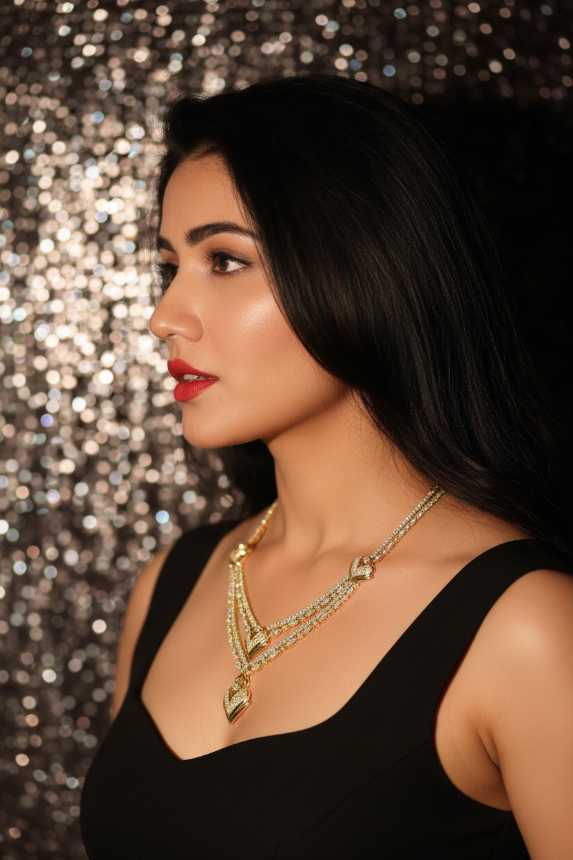 Swarna Diamonds Two Line Necklace - Side Profile