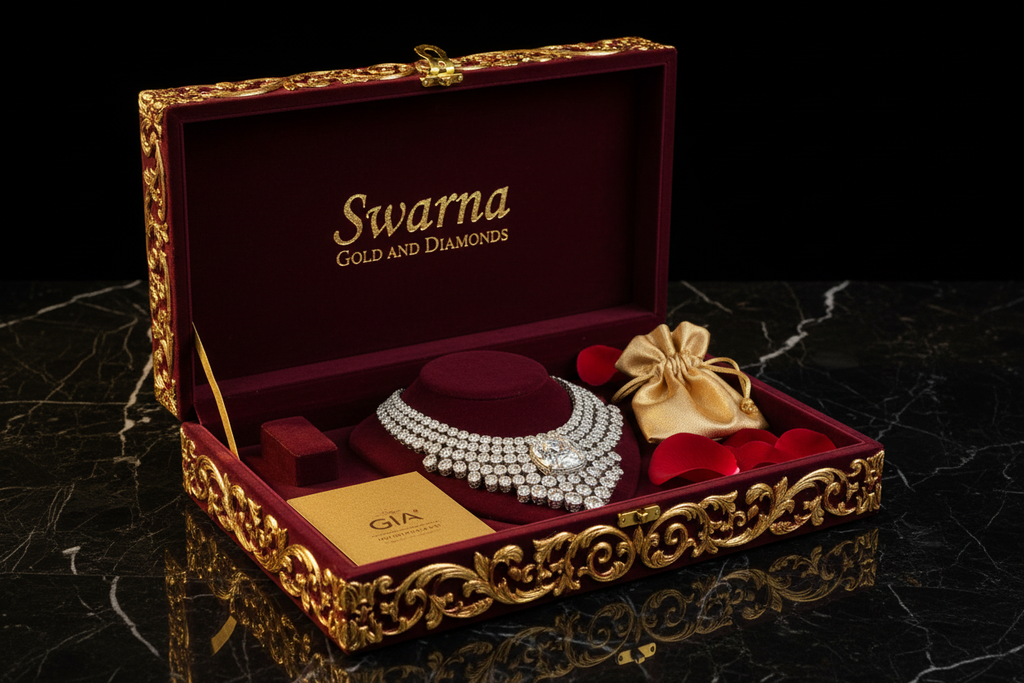 Swarna Gold and Diamonds – Grand Packaging with Maharani Diamond Bib Necklace