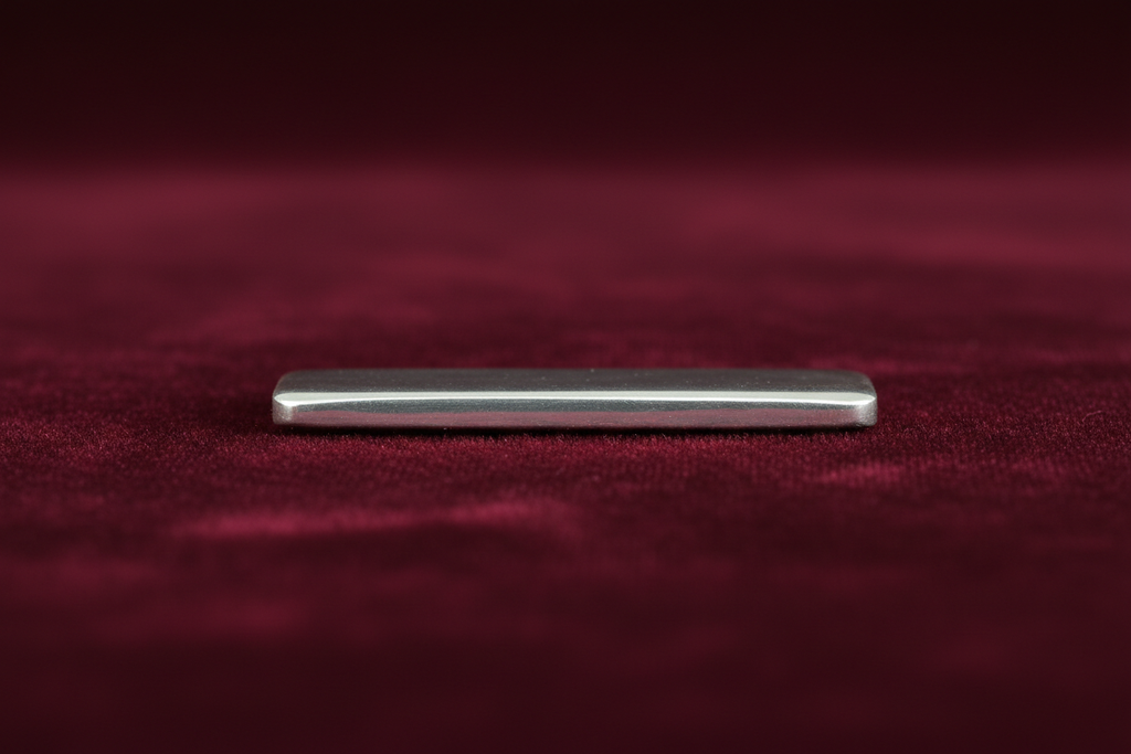 Side view of Swarna 50g Fine Silver Bar showing proportionate thickness