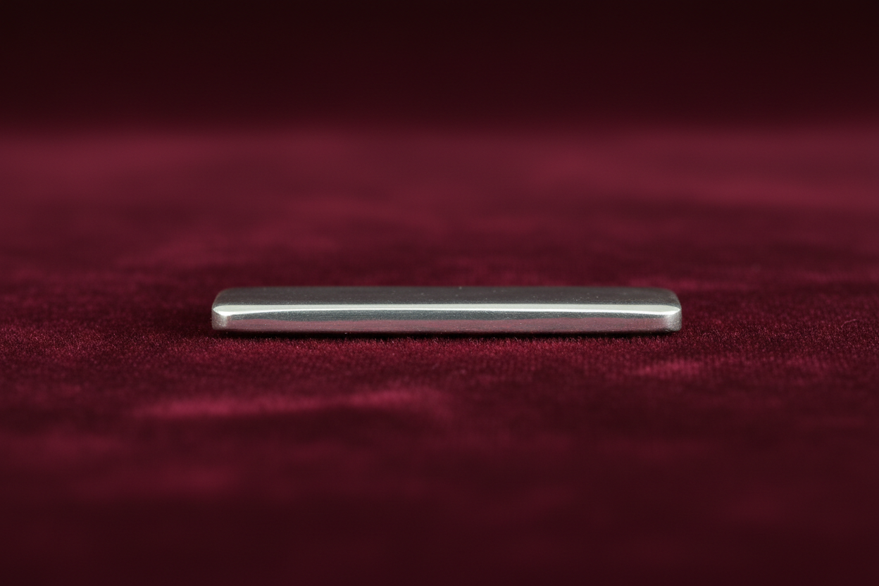 Side view of Swarna 50g Fine Silver Bar showing proportionate thickness
