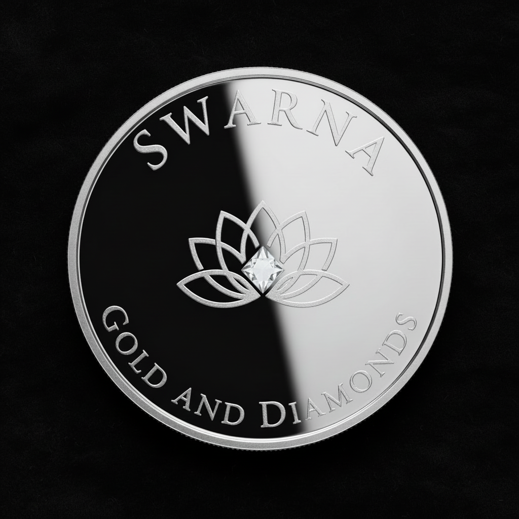 Front of Swarna 100g Fine Silver Coin with Swarna lotus design