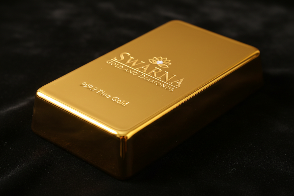 Front view of Swarna 200g Fine Gold Bar