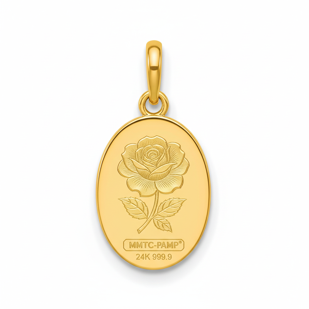24K (999.9+) Purest 1 gm Rose Gold Oval Pendant - MMTC-PAMP