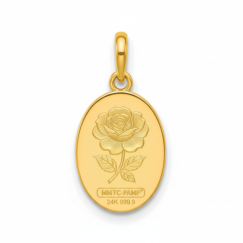 24K (999.9+) Purest 1 gm Rose Gold Oval Pendant - MMTC-PAMP