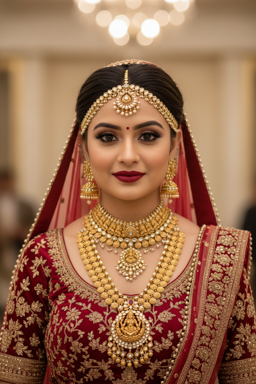 Indian Bride wearing Nakashi Gold Bridal Necklace
