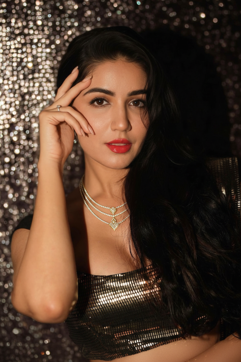 Swarna Diamonds Aviara Three Lines Necklace - Front View