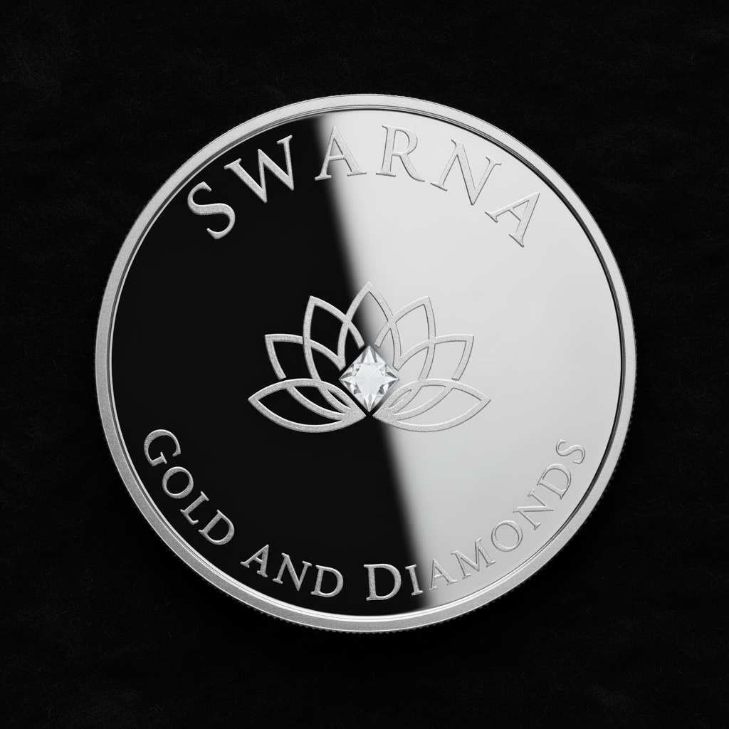 Front of Swarna 25g Fine Silver Coin with Swarna lotus design