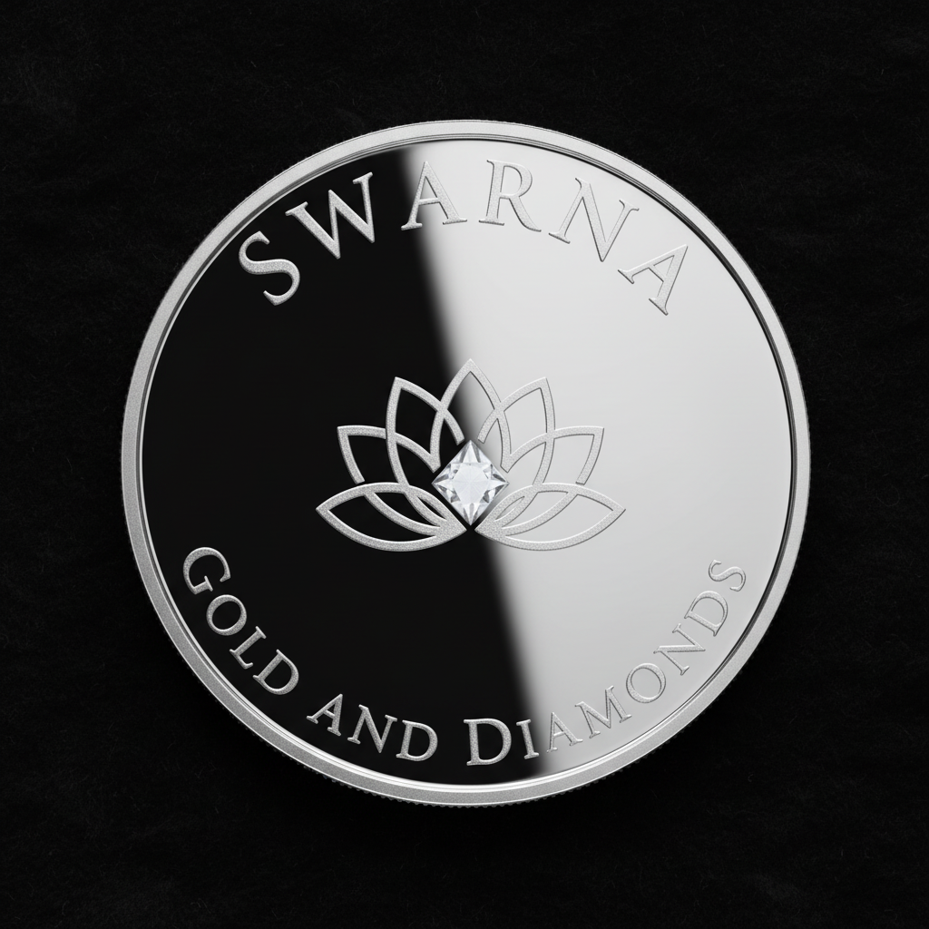 Front of Swarna 250g Fine Silver Coin with lotus diamond logo