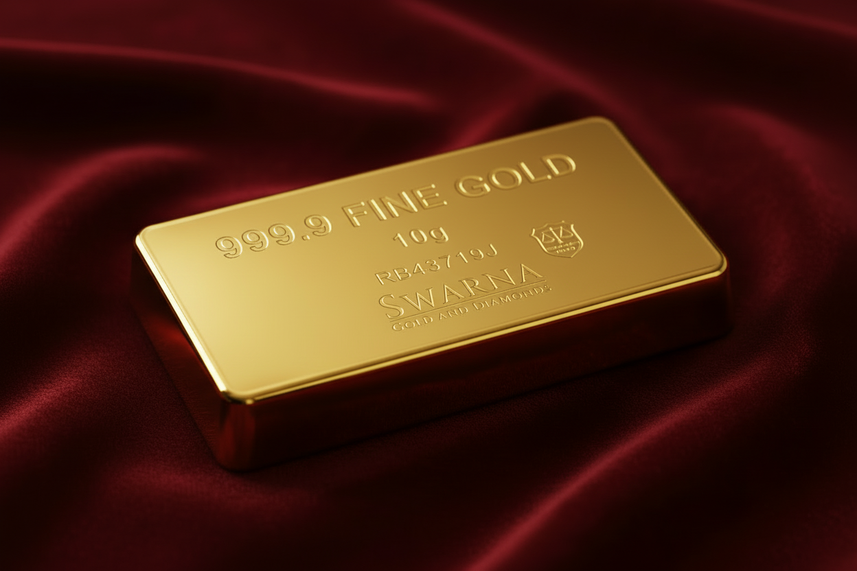 Back view of Swarna 10g Fine Gold Bar with 10g hallmark