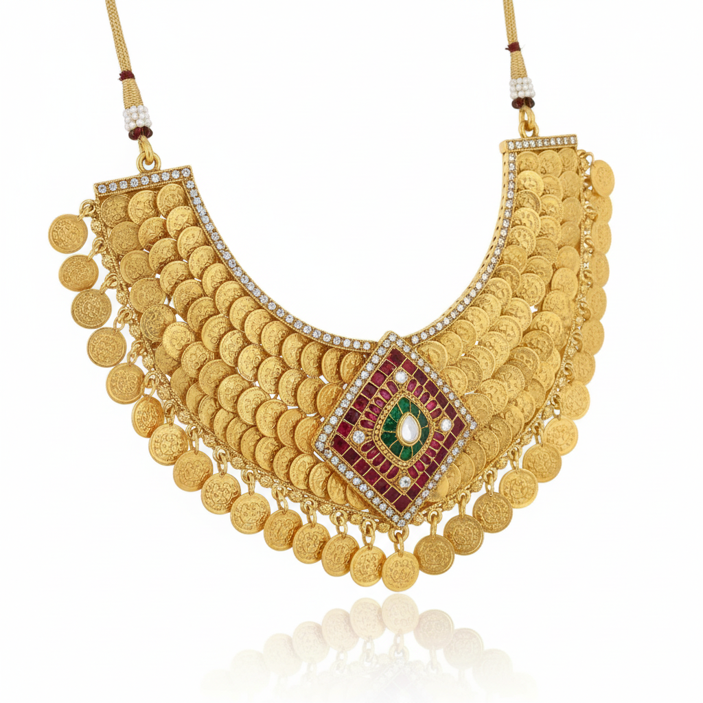 Madhavi Gold Bridal Necklace – Side Angle