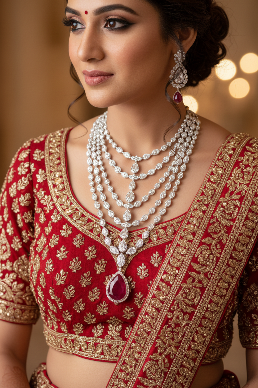 Veloria Drift Diamond Necklace - Bridal Model