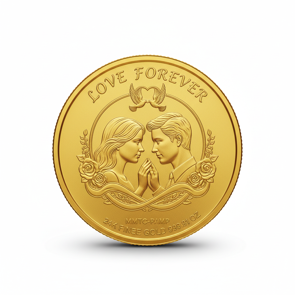 24K (999.9+) Purest 5 gm Love Forever Gold Coin - MMTC-PAMP
