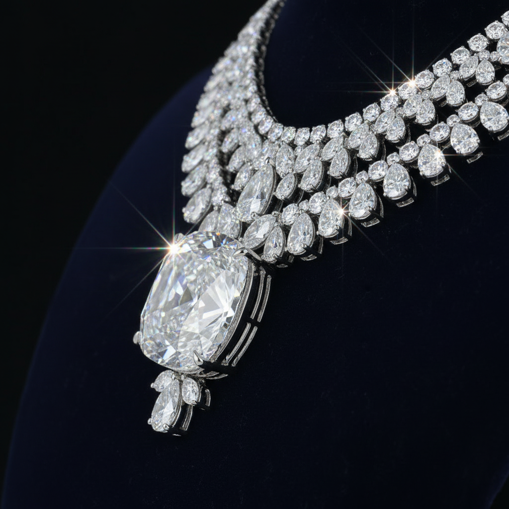Imperial Diamond Statement Necklace – 45 Degree Side Profile