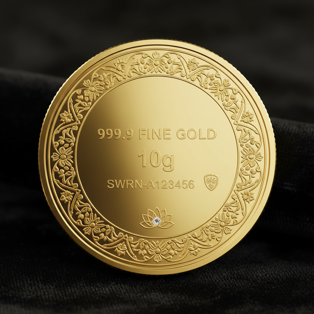 Reverse of Swarna 10g Fine Gold Coin with 10g weight engraved