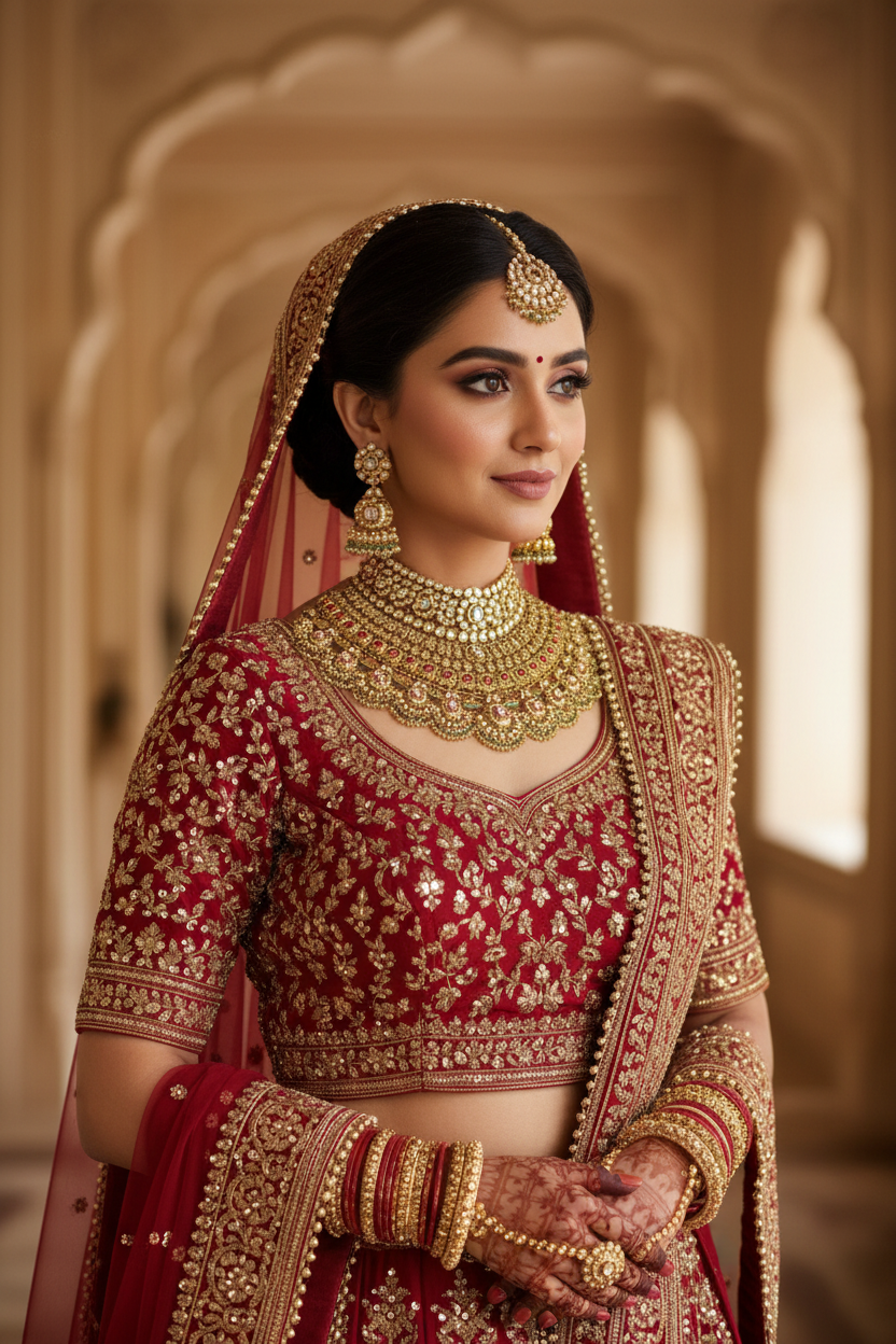 Indian Bride wearing Rajwada Gold Choker Necklace