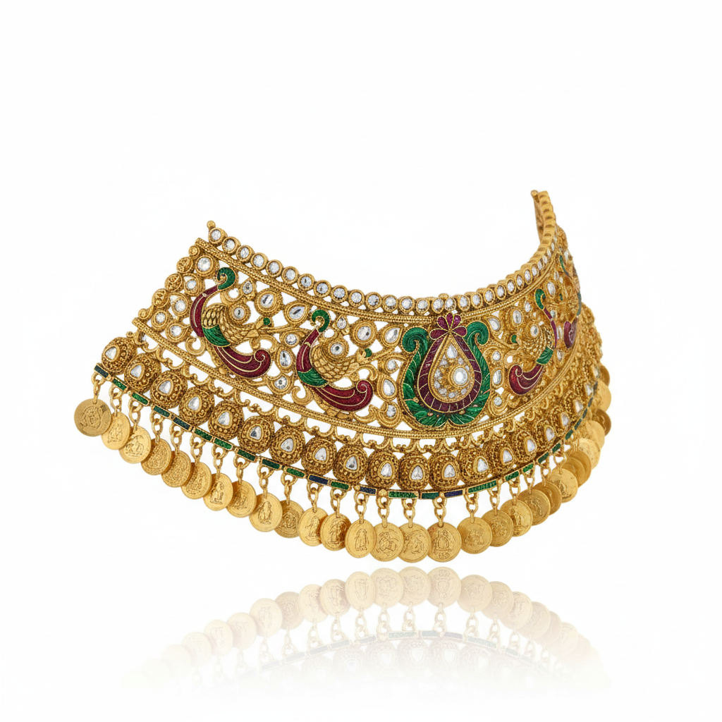 Rajwada Gold Choker Necklace – Side Angle