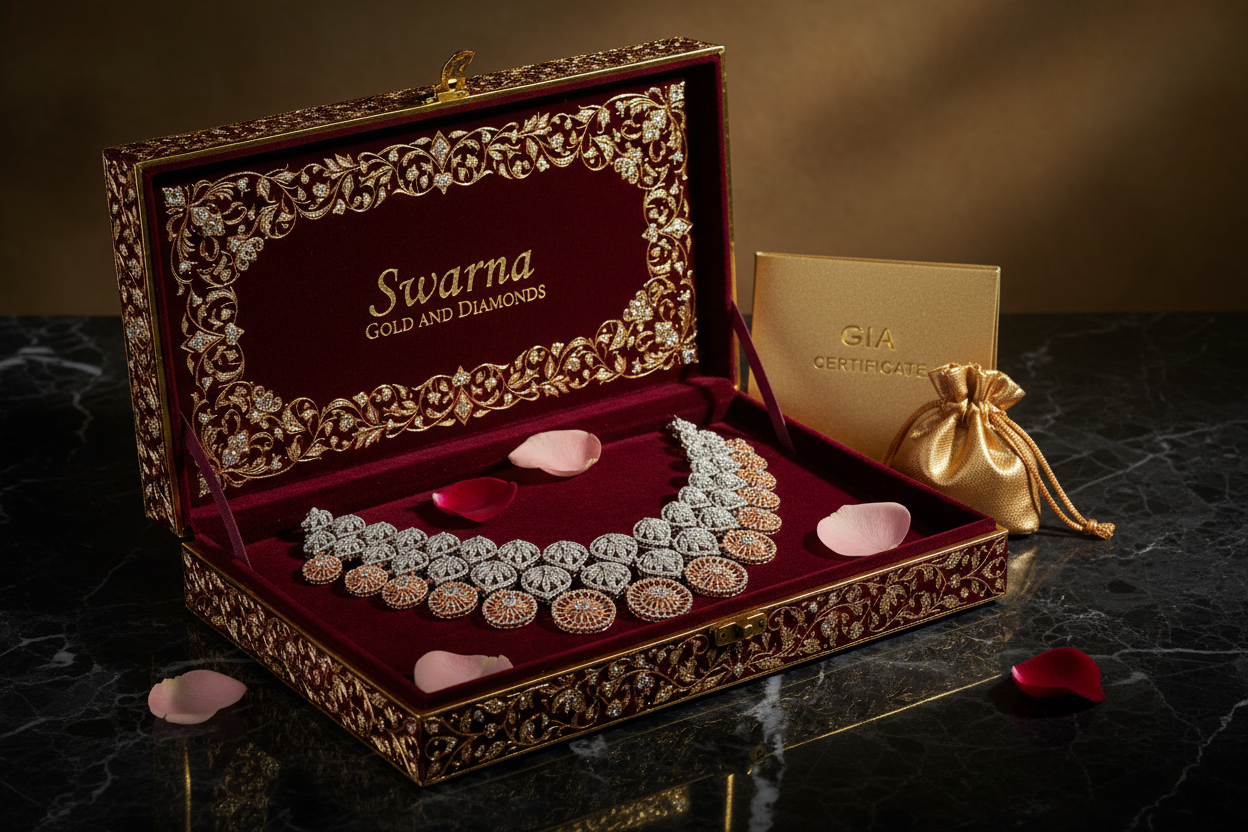 Swarna Gold and Diamonds – Grand Packaging with Eternal Ray Diamond Necklace