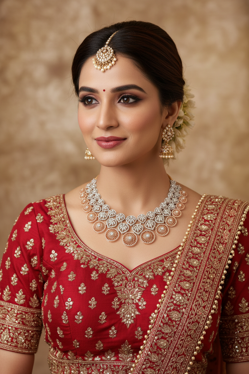 Indian Bride wearing Eternal Ray Diamond Necklace