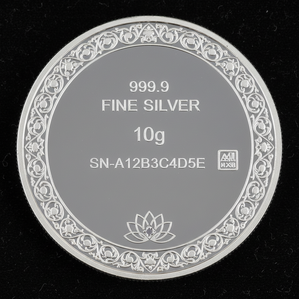 Reverse of Swarna 10g Fine Silver Coin with 10g weight engraved