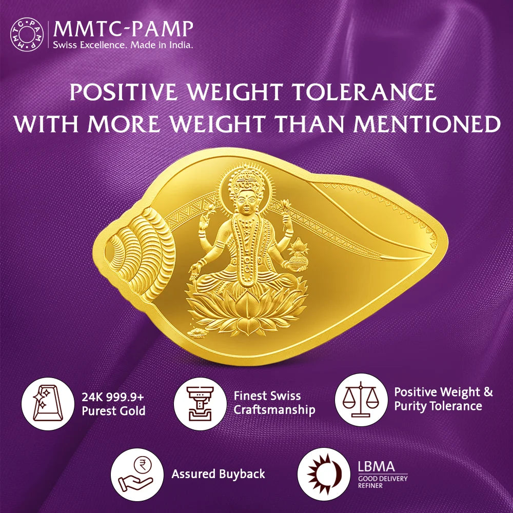24K Purest 20 gm Shankh Laxmi Gold Bar - 24K (999.9+) - MMTC-PAMP