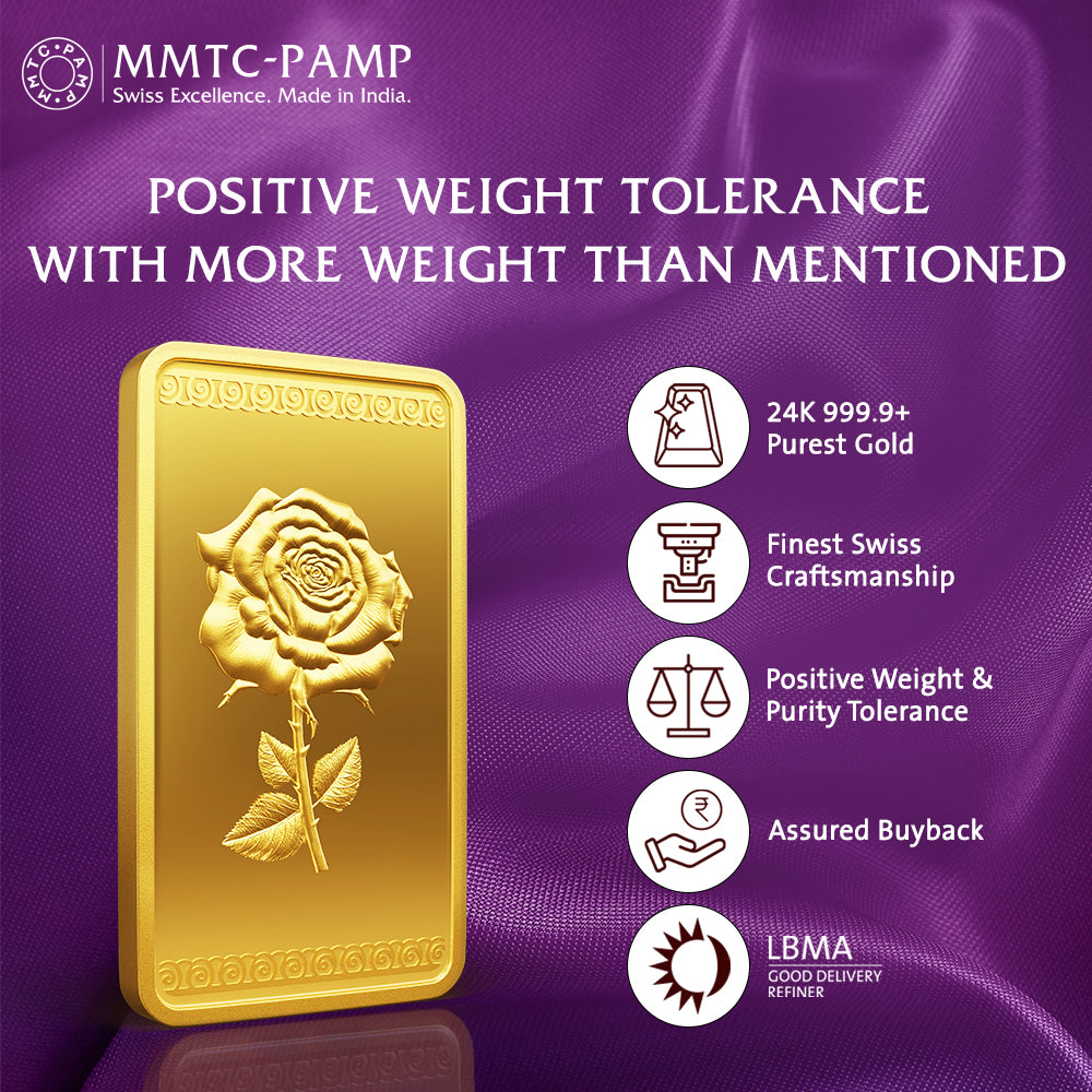 24K (999.9+) Purest 10 gm Rose Gold Bar - MMTC-PAMP